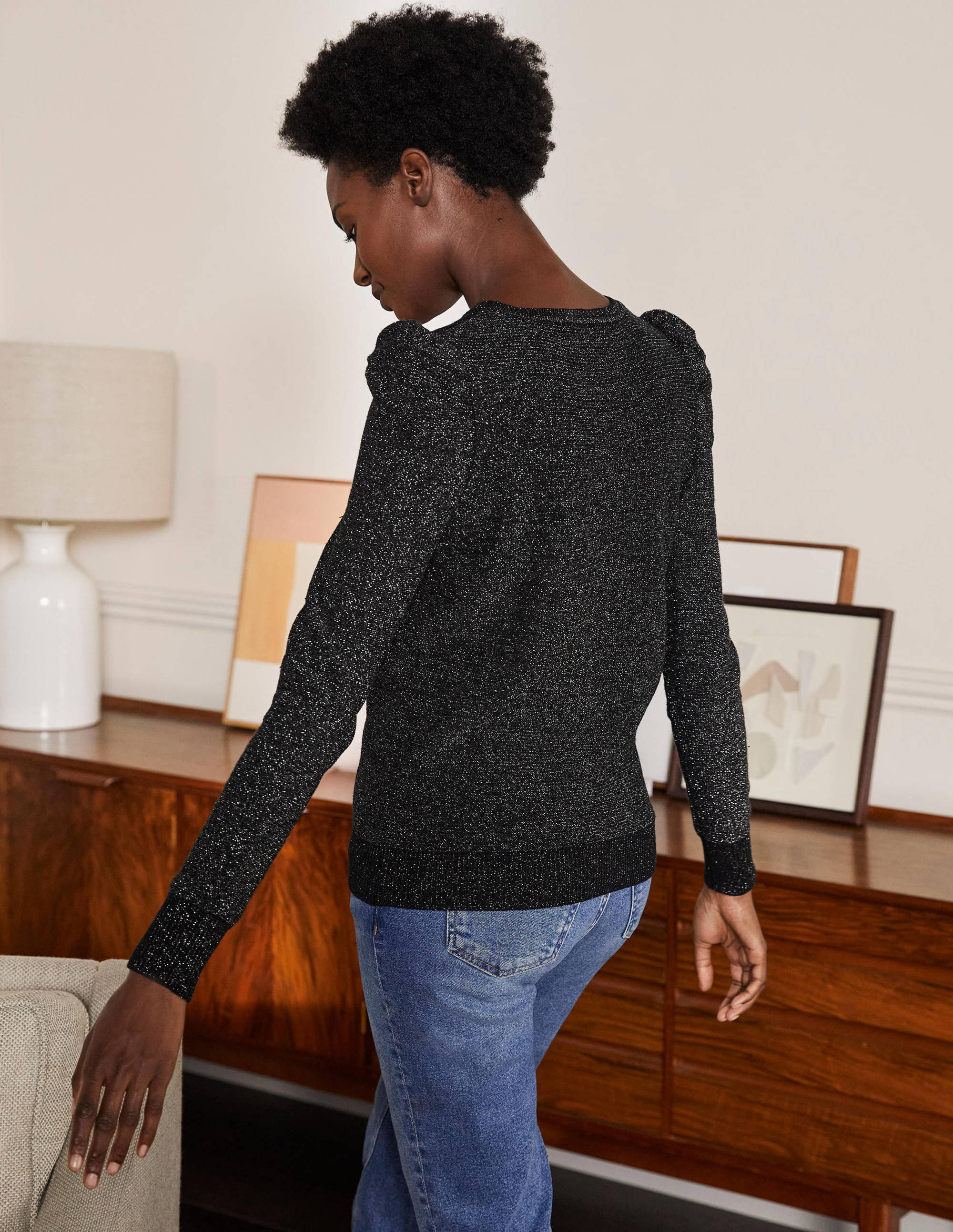 Sparkle Puff Sleeve Jumper-Black Sparkle - Image 3