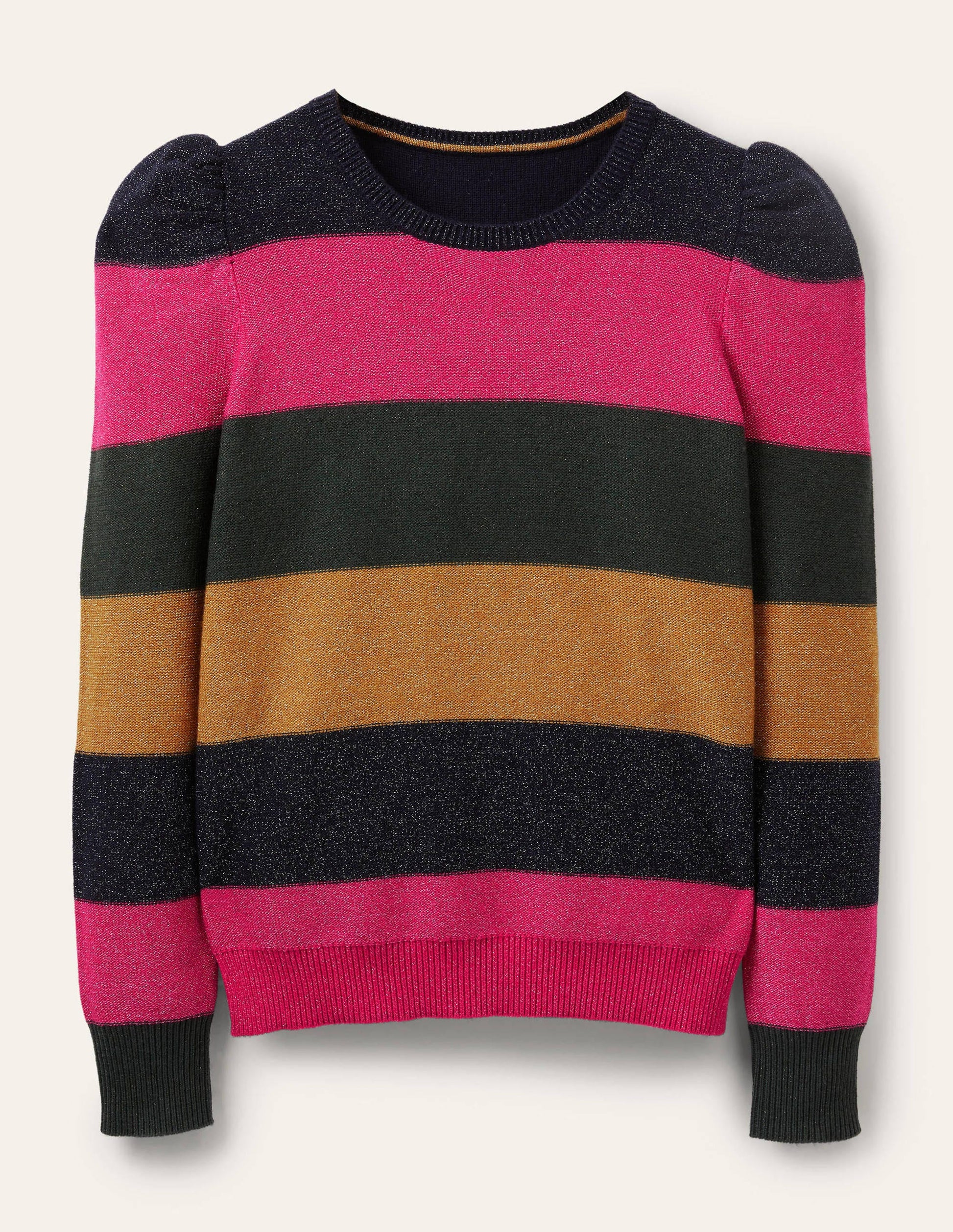 Sparkle Puff Sleeve Jumper-Pink, Black Lurex Multi Stripe-5