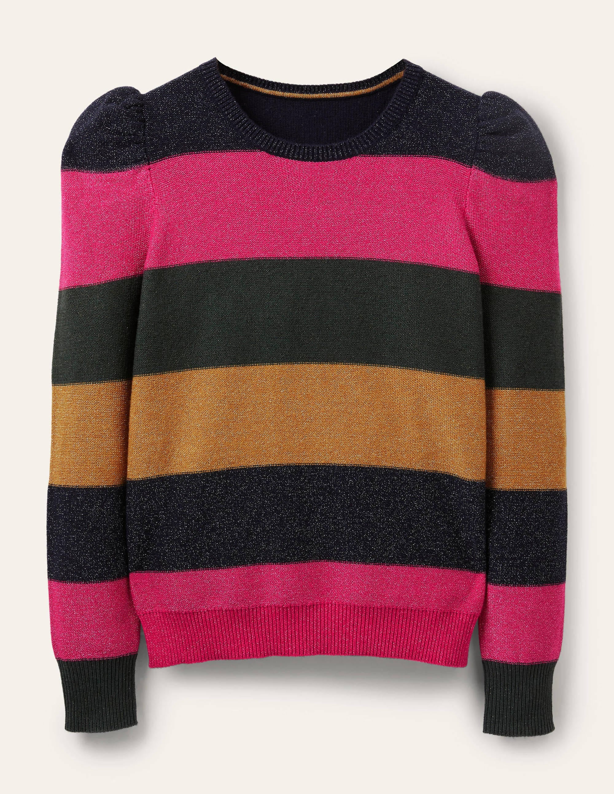 Sparkle Puff Sleeve Jumper-Pink, Black Lurex Multi Stripe - Image 5