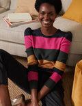 Sparkle Puff Sleeve Jumper-Pink, Black Lurex Multi Stripe