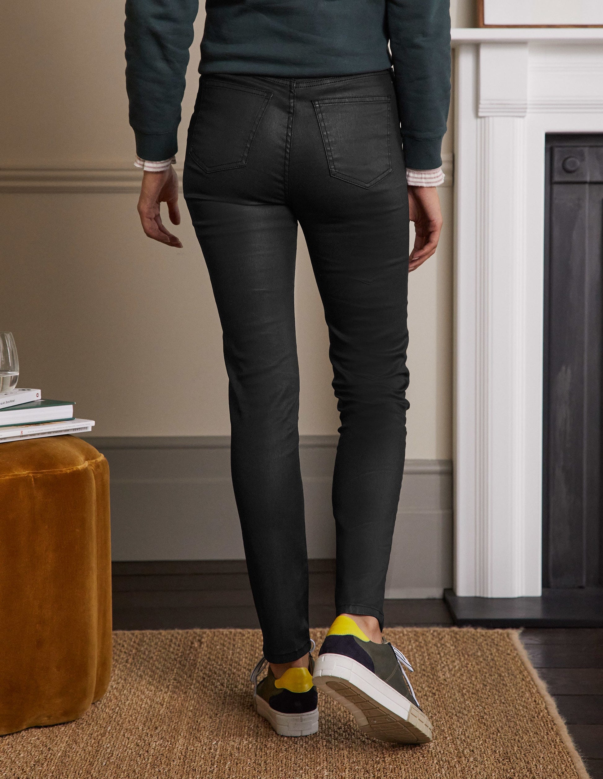 Button Fly Skinny Jeans-Black Waxed-3