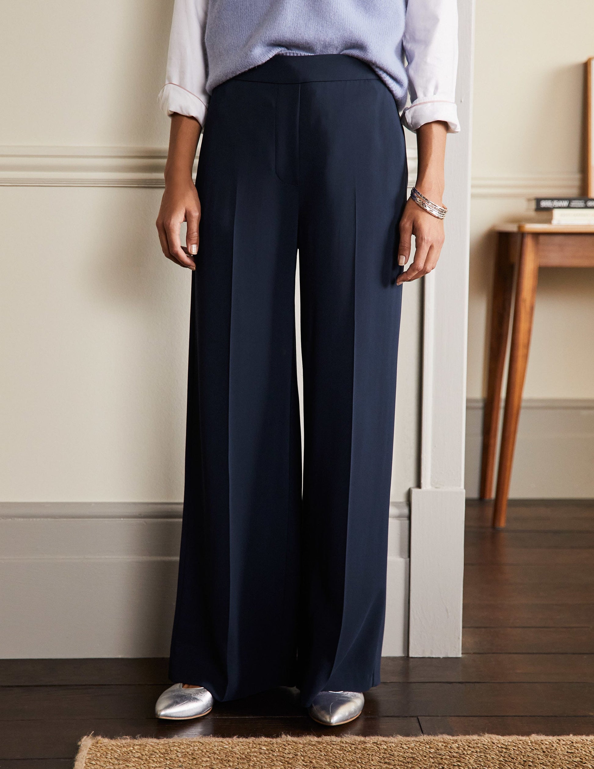 Albemarle Wide Leg Trousers-Navy-3