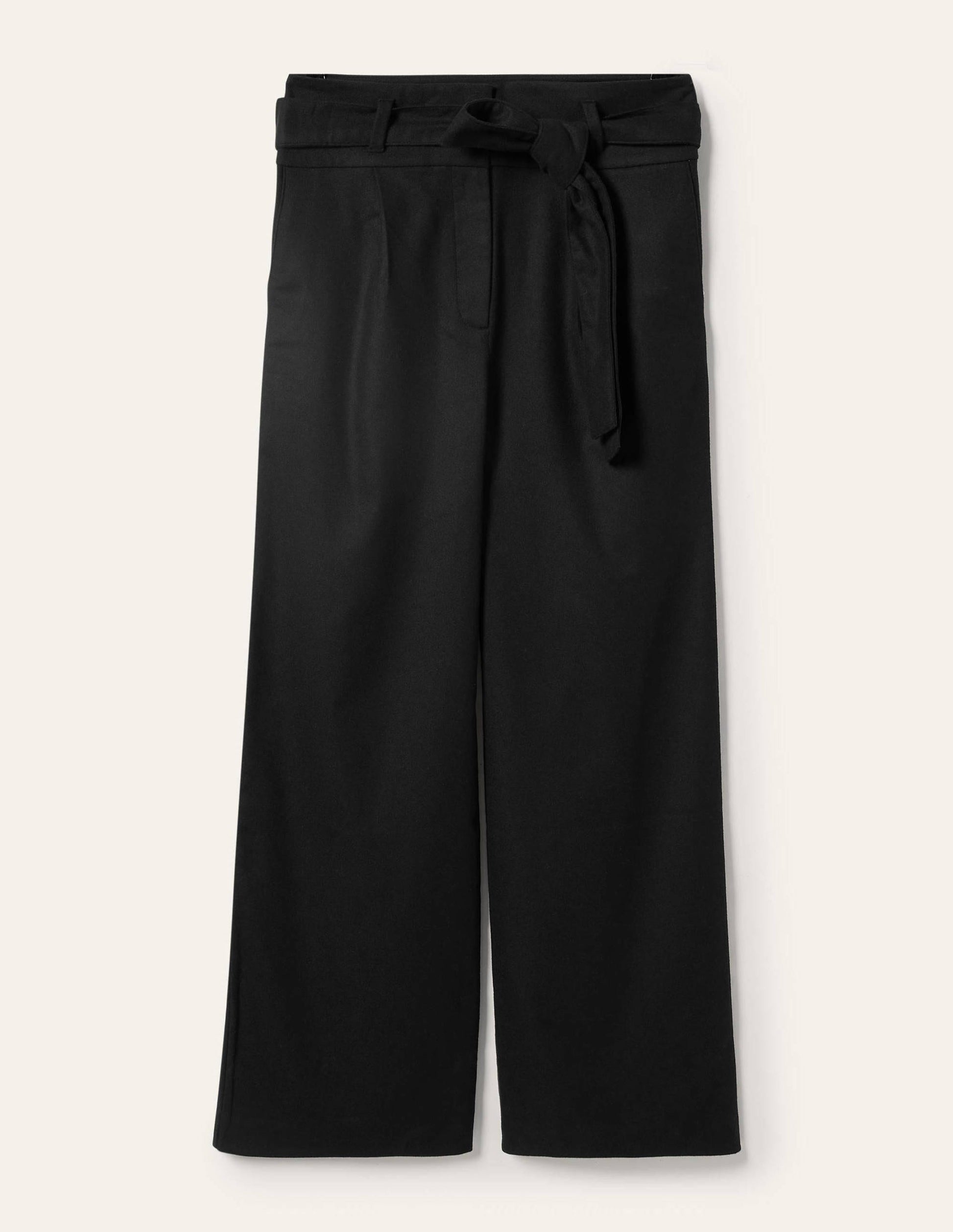 Tie Waist Wide Leg Trousers-Black-5