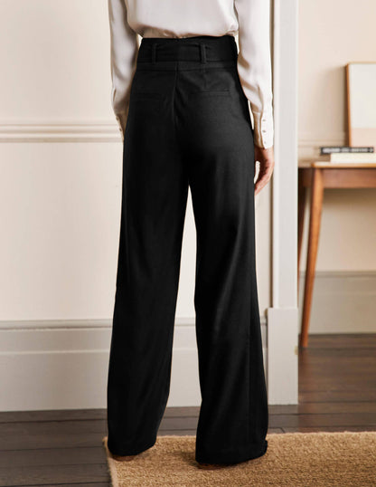 Tie Waist Wide Leg Trousers-Black-3