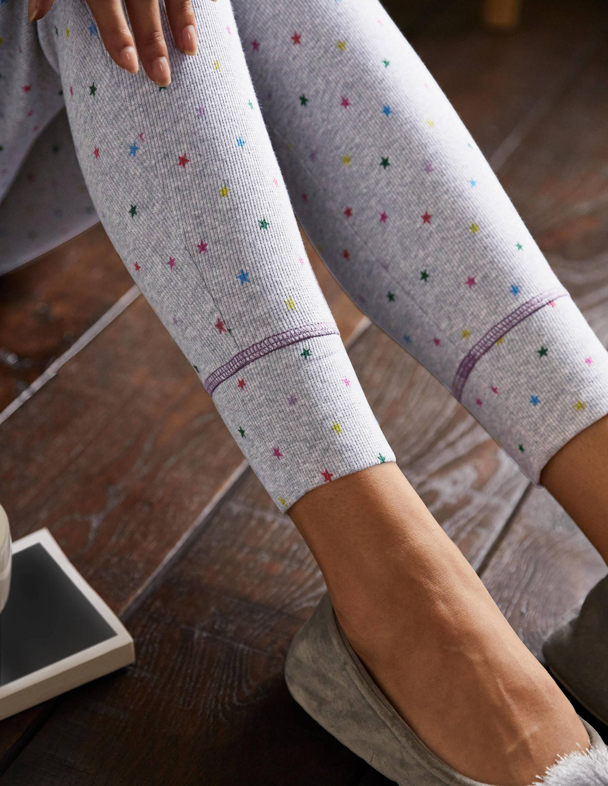 Ribbed Pyjama Leggings-Grey Marl, Multi Little Star - Image 2