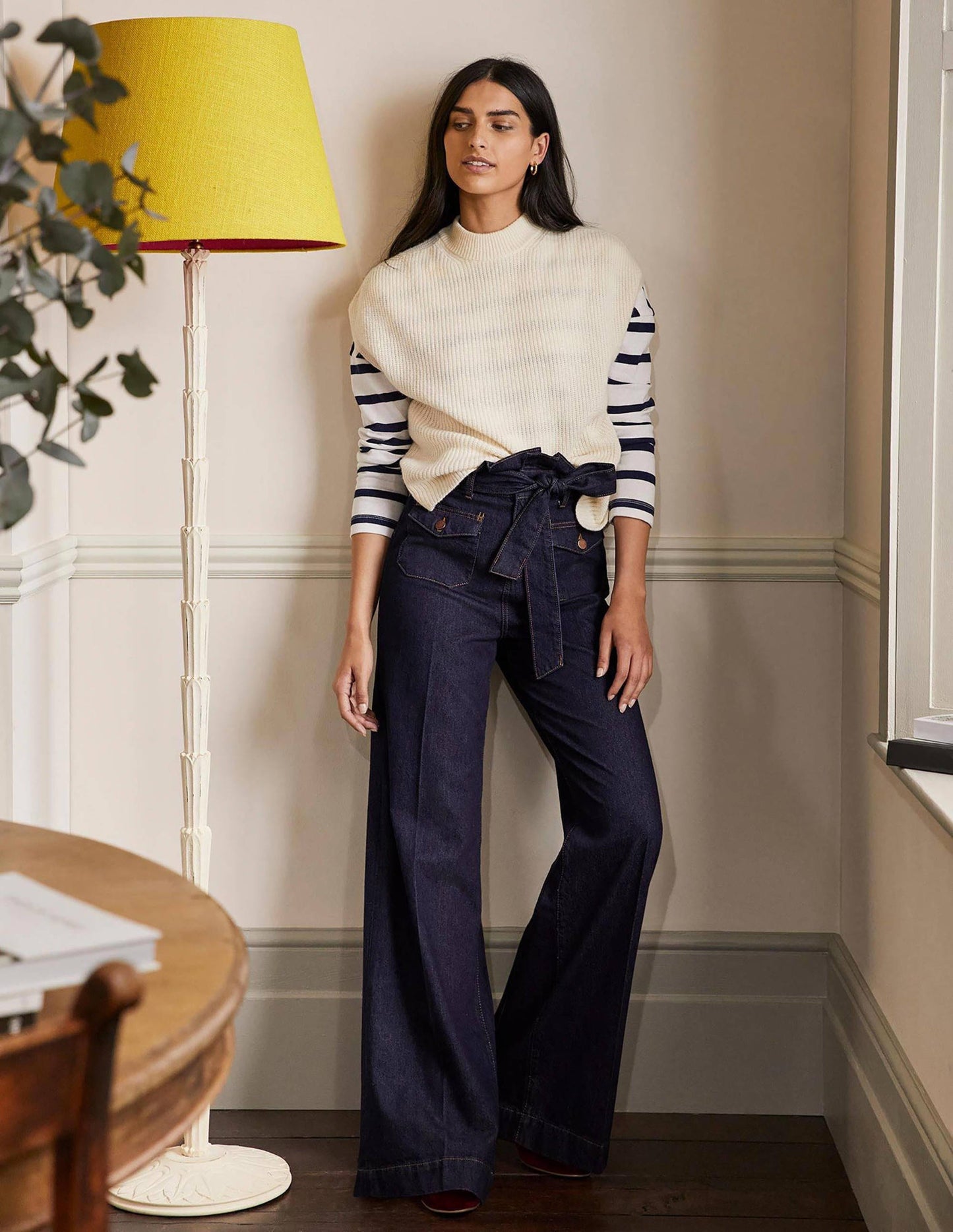 Paperbag Wide Leg Jeans-Indigo