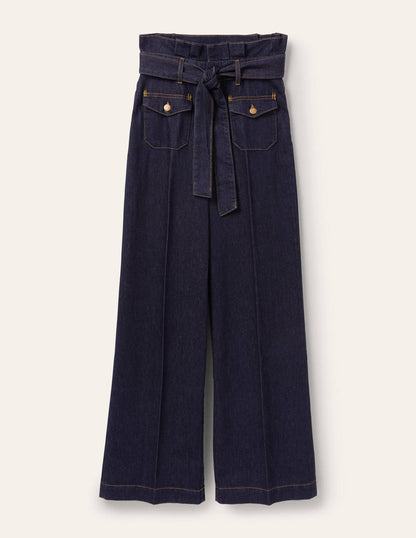 Paperbag Wide Leg Jeans-Indigo-6