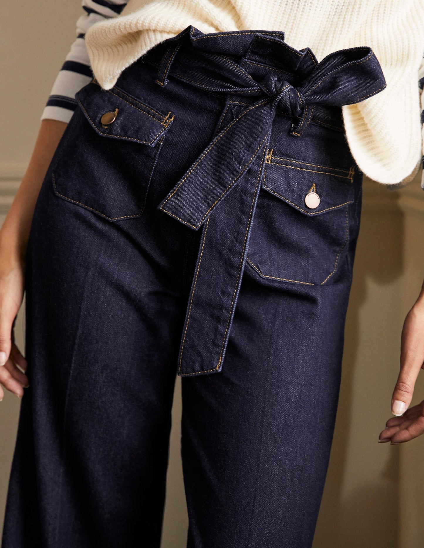 Paperbag Wide Leg Jeans-Indigo