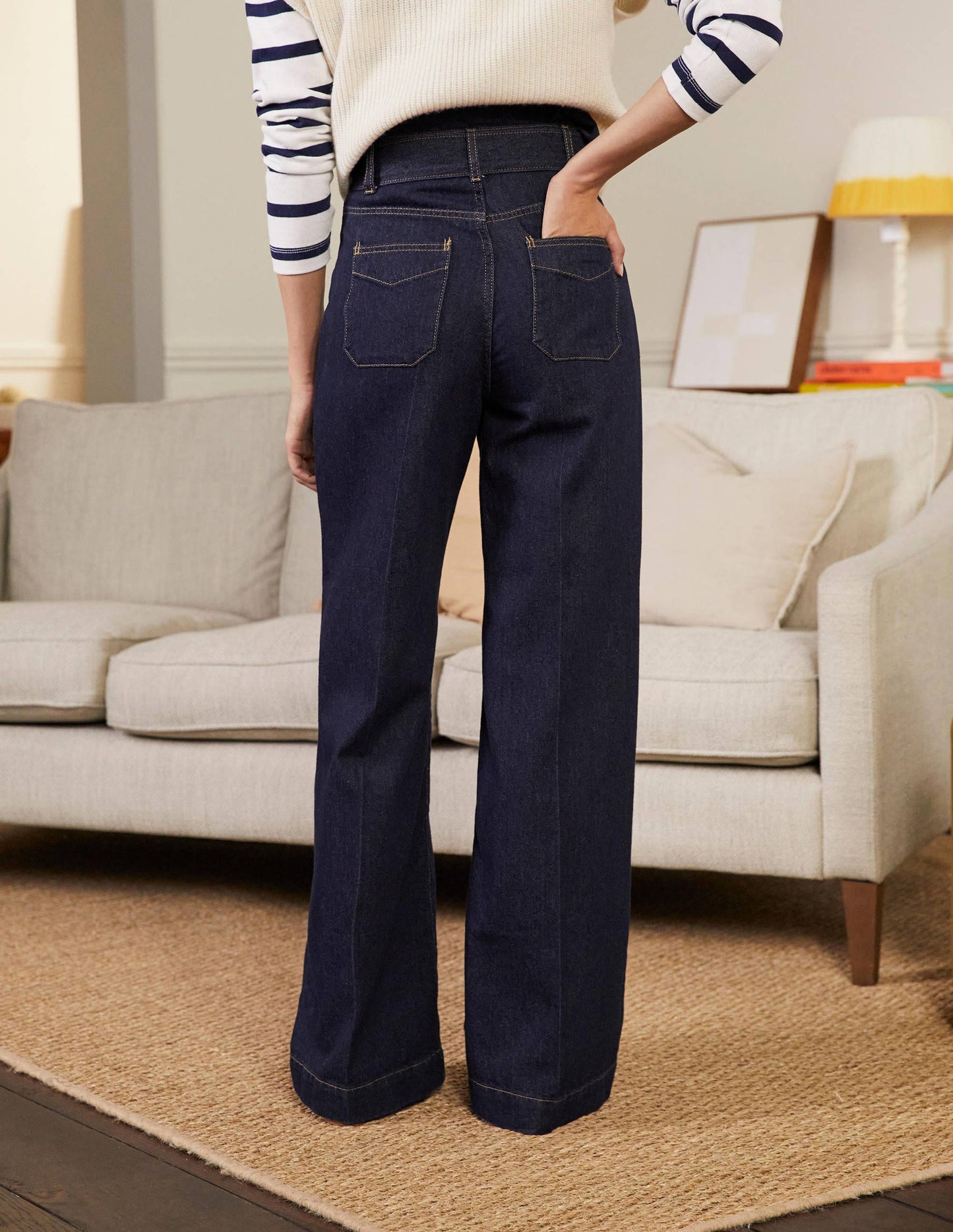 Paperbag Wide Leg Jeans-Indigo