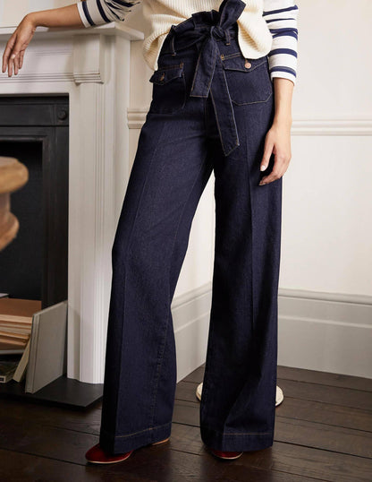 Paperbag Wide Leg Jeans-Indigo-3