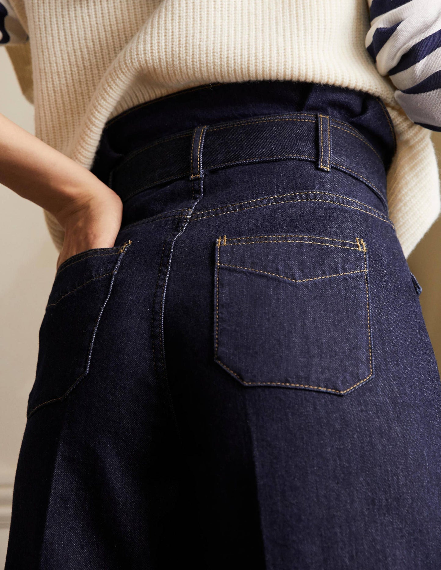 Paperbag Wide Leg Jeans-Indigo
