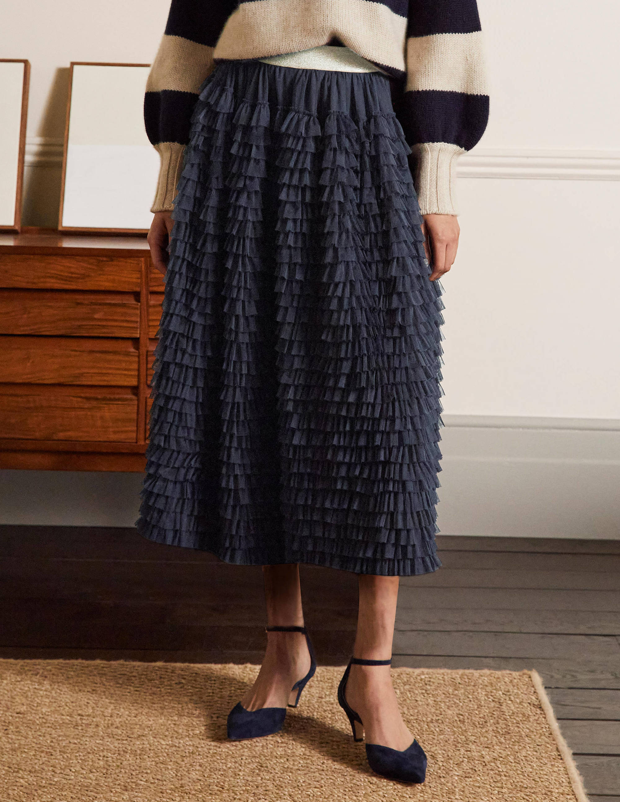 Tulle Midi Skirt-Navy - Image 4