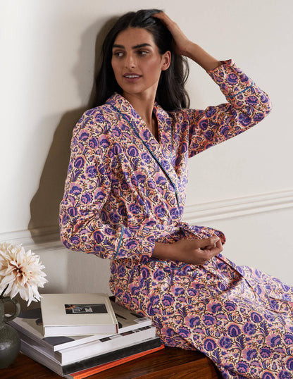 Cotton Dressing Gown-Ivory, Rich Floral-4