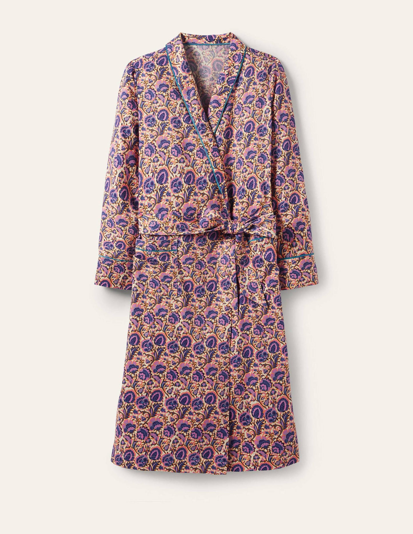 Cotton Dressing Gown-Ivory, Rich Floral
