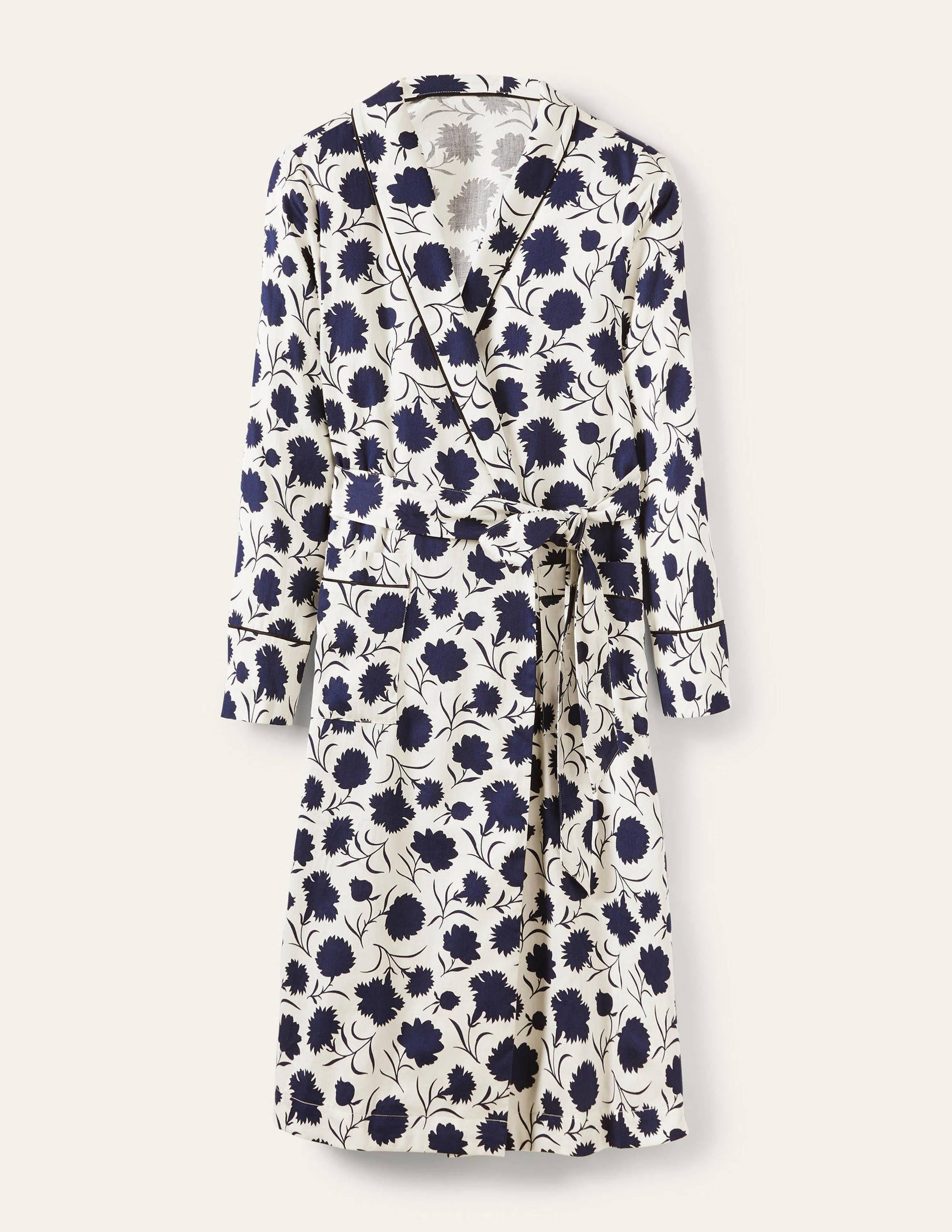 Cotton Dressing Gown-Ivory, Leafy Bud-5