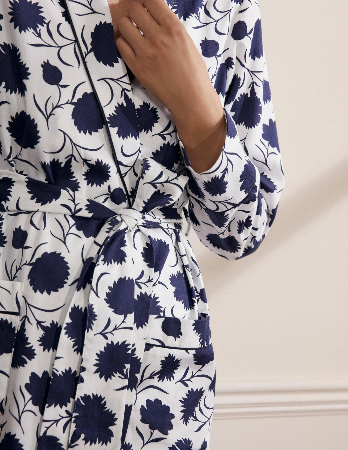 Cotton Dressing Gown-Ivory, Leafy Bud