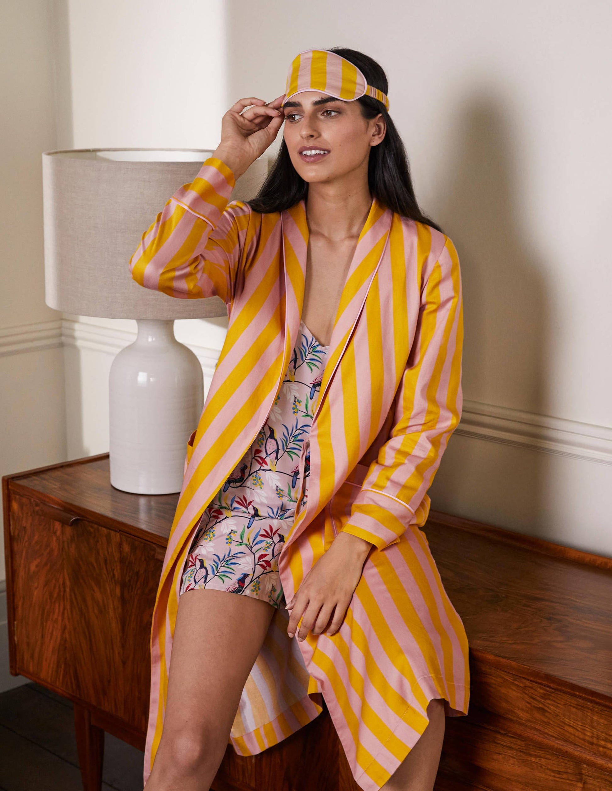 Cotton Dressing Gown-Milkshake and Wasp Stripe-5