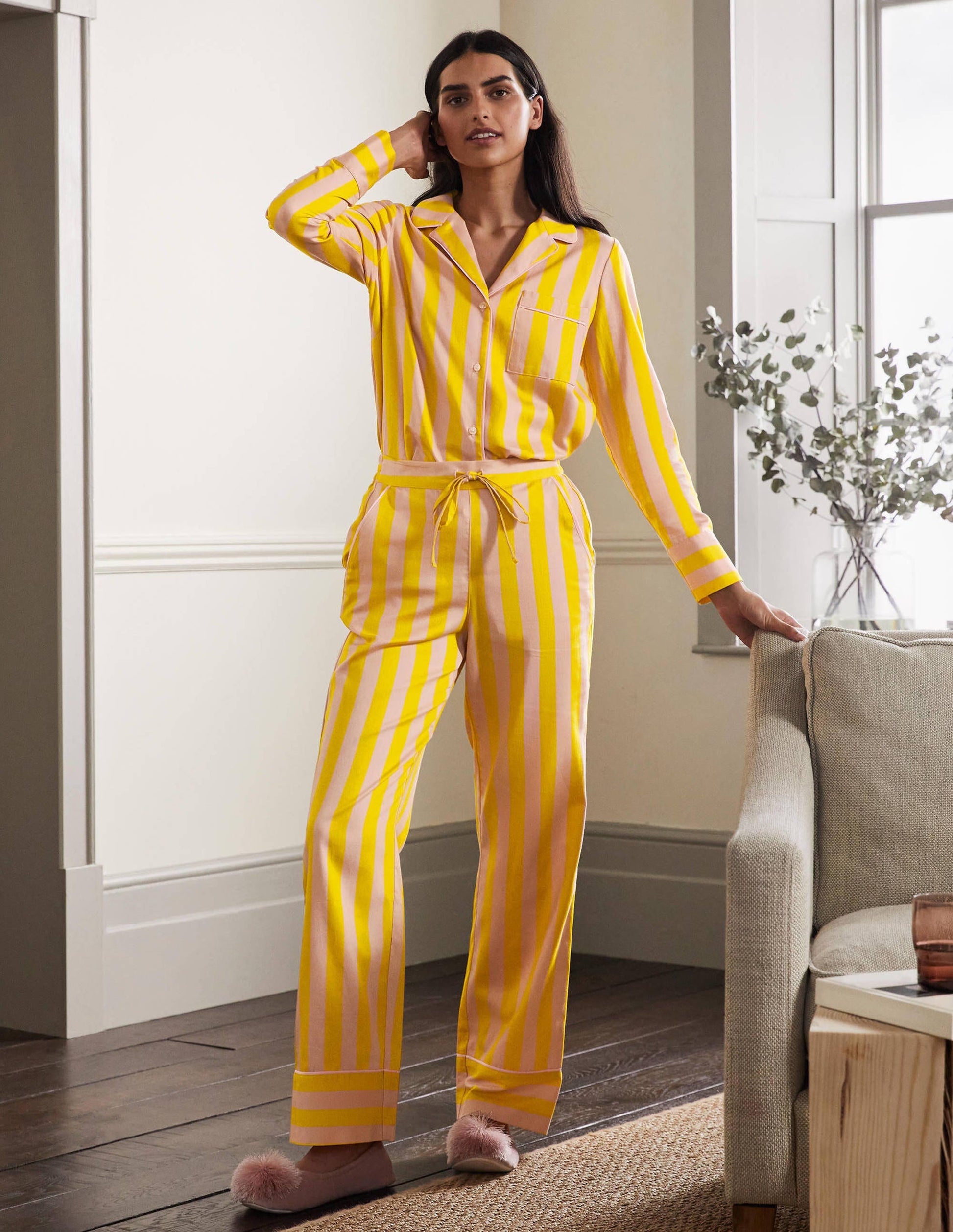 Cotton Pyjama Trousers-Milkshake and Wasp Stripe-4