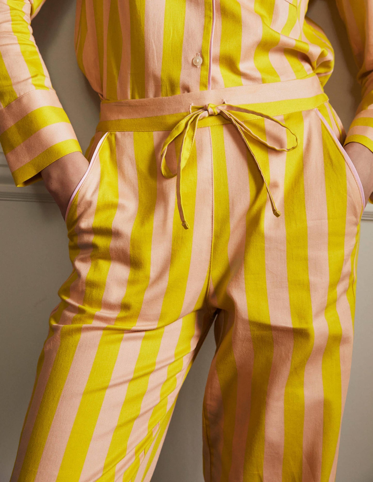 Cotton Pyjama Trousers-Milkshake and Wasp Stripe