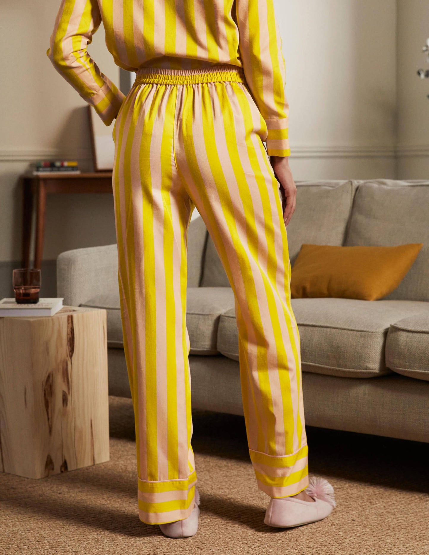 Cotton Pyjama Trousers-Milkshake and Wasp Stripe