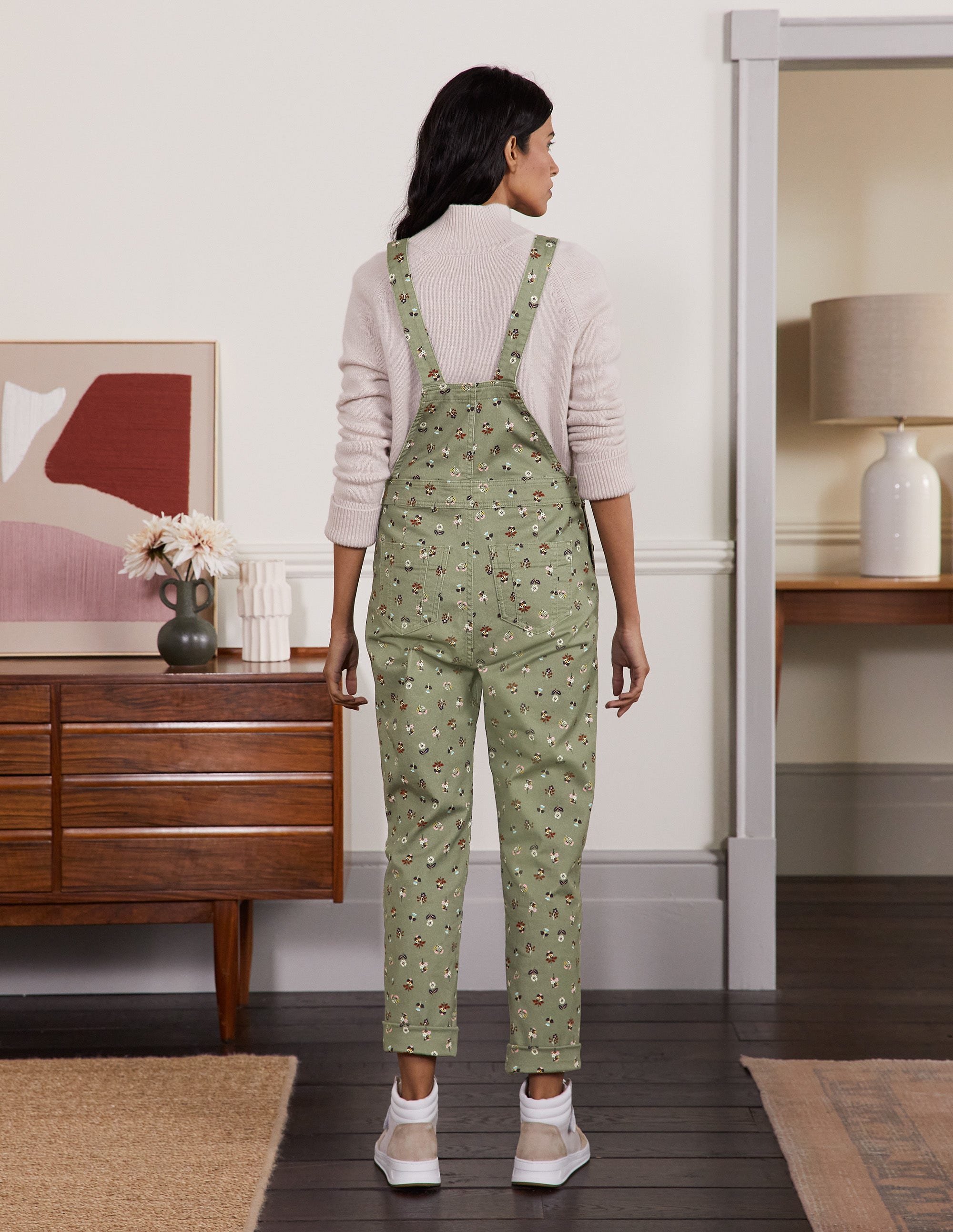 Girlfriend Dungarees-Pale Khaki, Dainty Floral - Image 2
