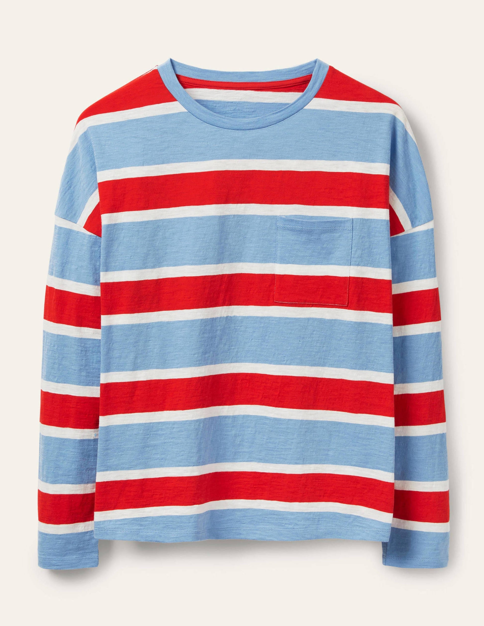 Boxy Jersey Tee-Frosted Blue/ Red Stripe-5