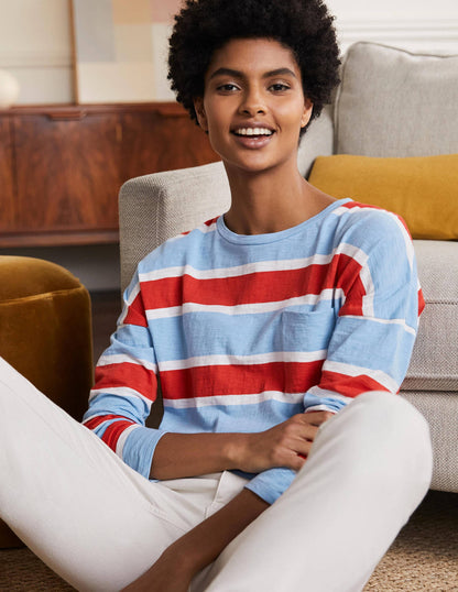 Boxy Jersey Tee-Frosted Blue/ Red Stripe-4