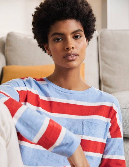 Boxy Jersey Tee-Frosted Blue/ Red Stripe-1
