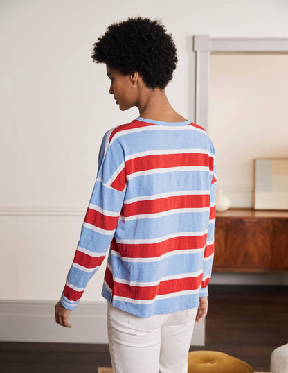 Boxy Jersey Tee-Frosted Blue/ Red Stripe-2