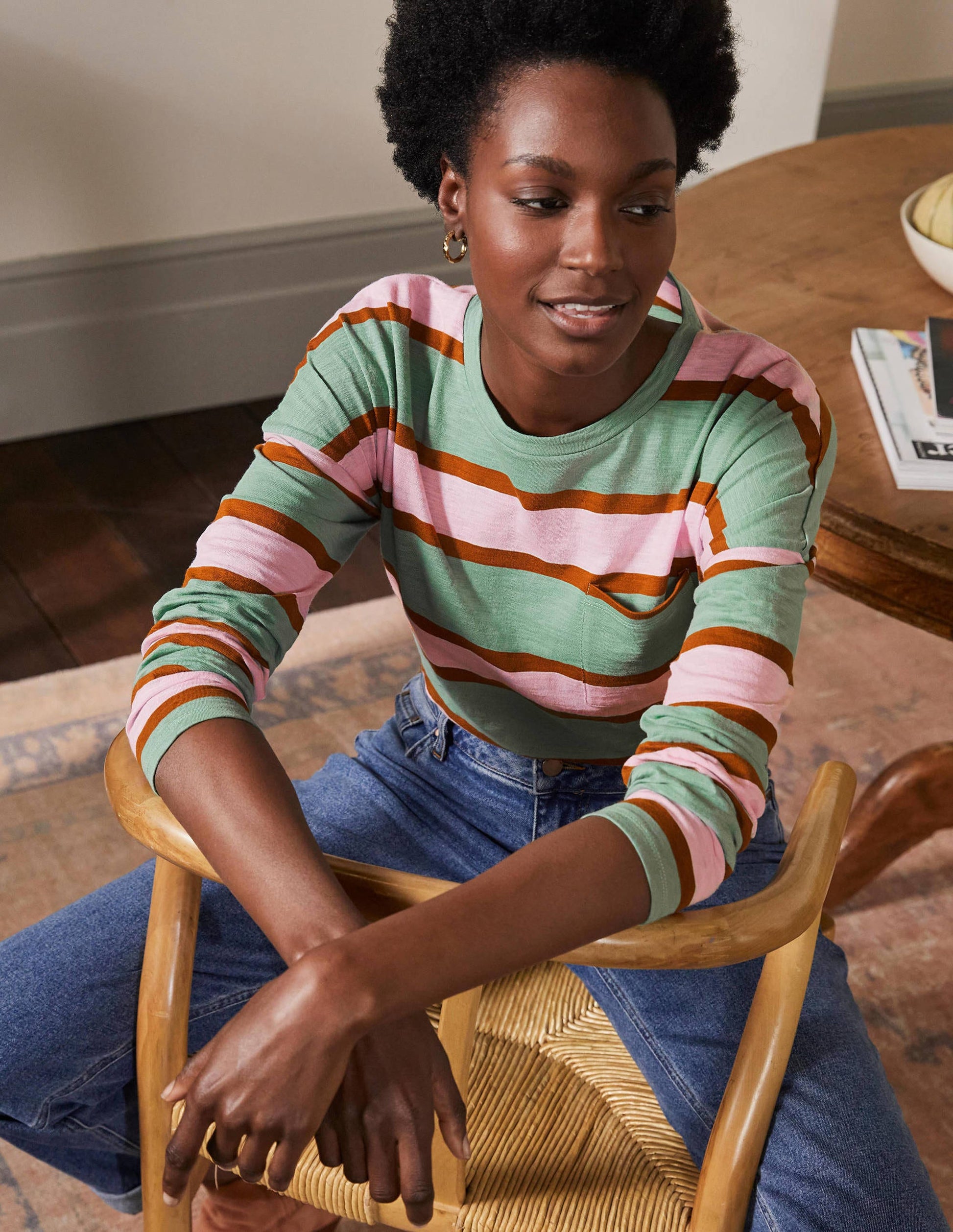 Boxy Jersey Tee-Duck Egg/ Coconut Stripe-4