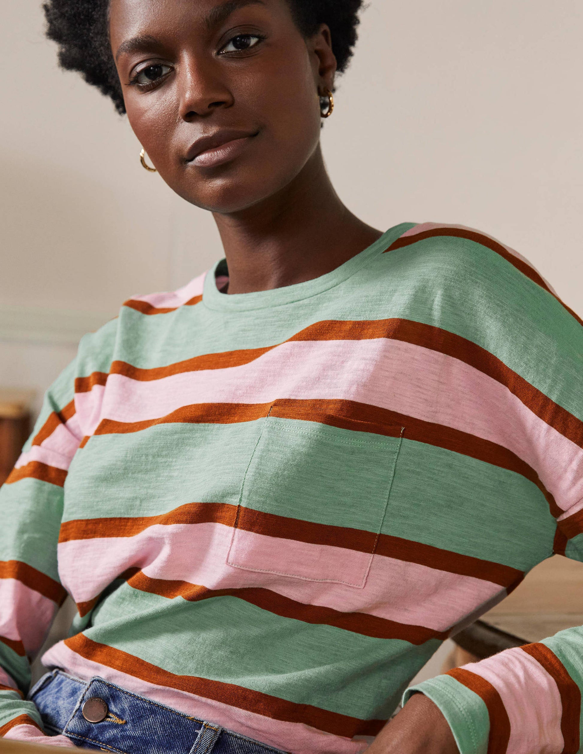 Boxy Jersey Tee-Duck Egg/ Coconut Stripe-1