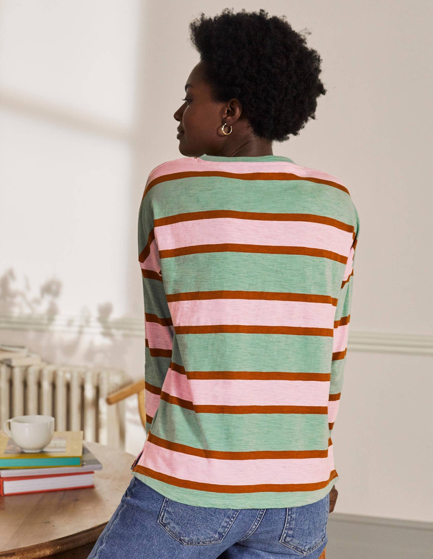 Boxy Jersey Tee-Duck Egg/ Coconut Stripe