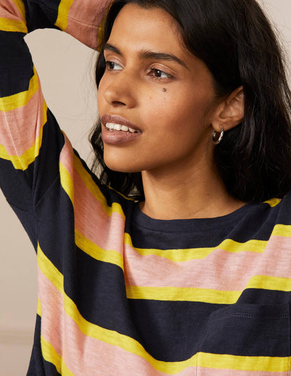 Boxy Jersey Tee-Navy/ Milkshake Stripe-1