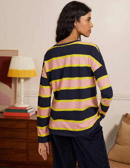 Boxy Jersey Tee-Navy/ Milkshake Stripe-2