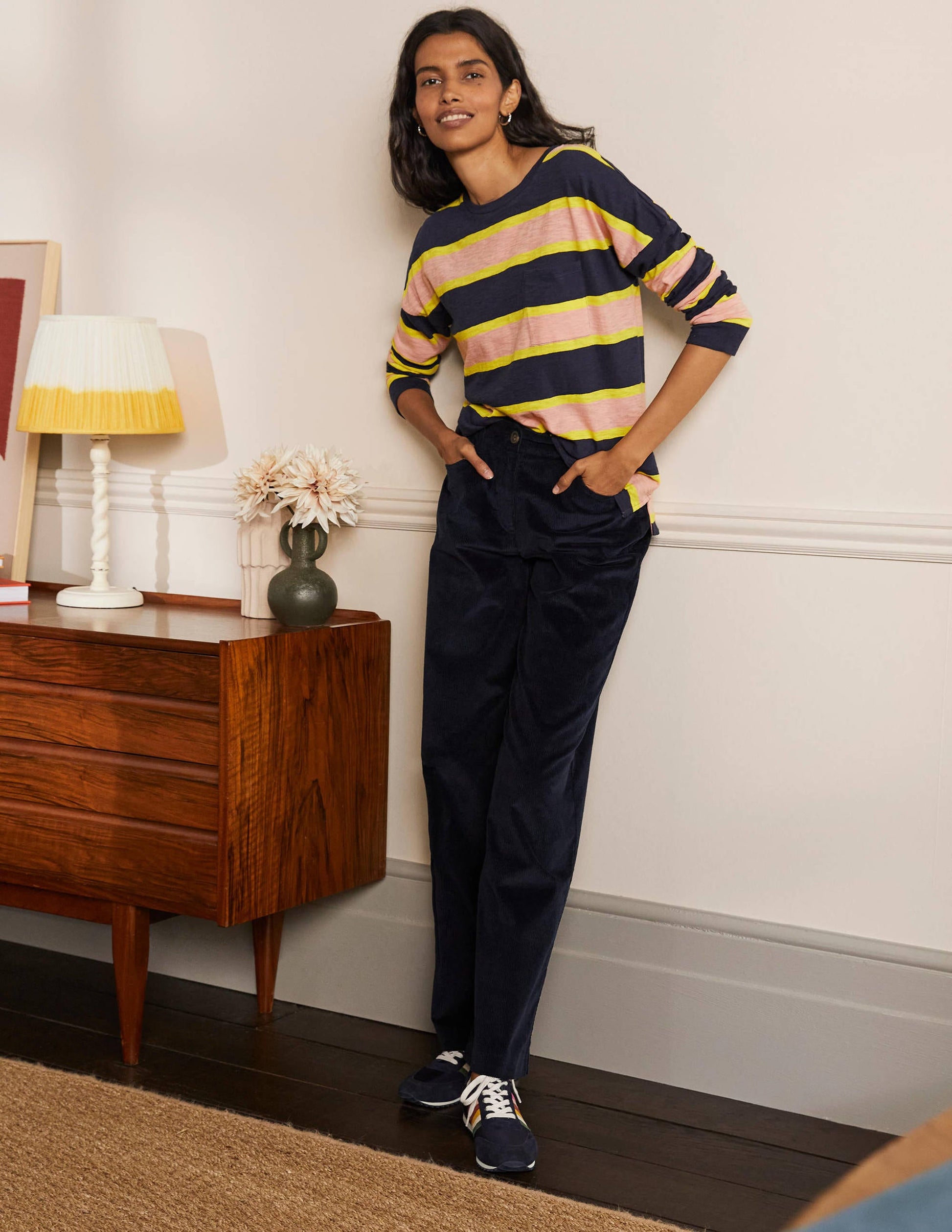 Boxy Jersey Tee-Navy/ Milkshake Stripe-3