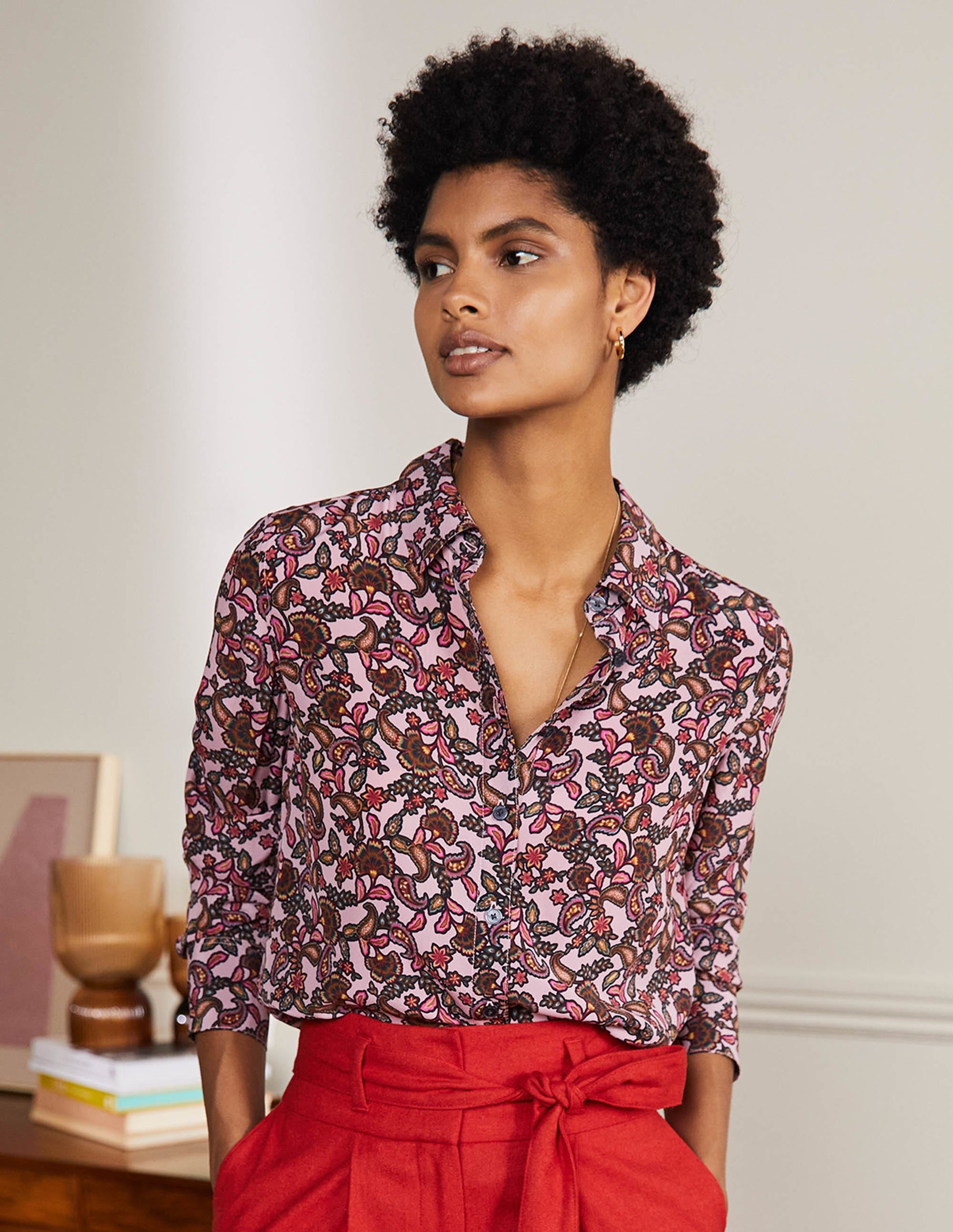 Silk Shirt-Old Rose, Exotic Floral-4