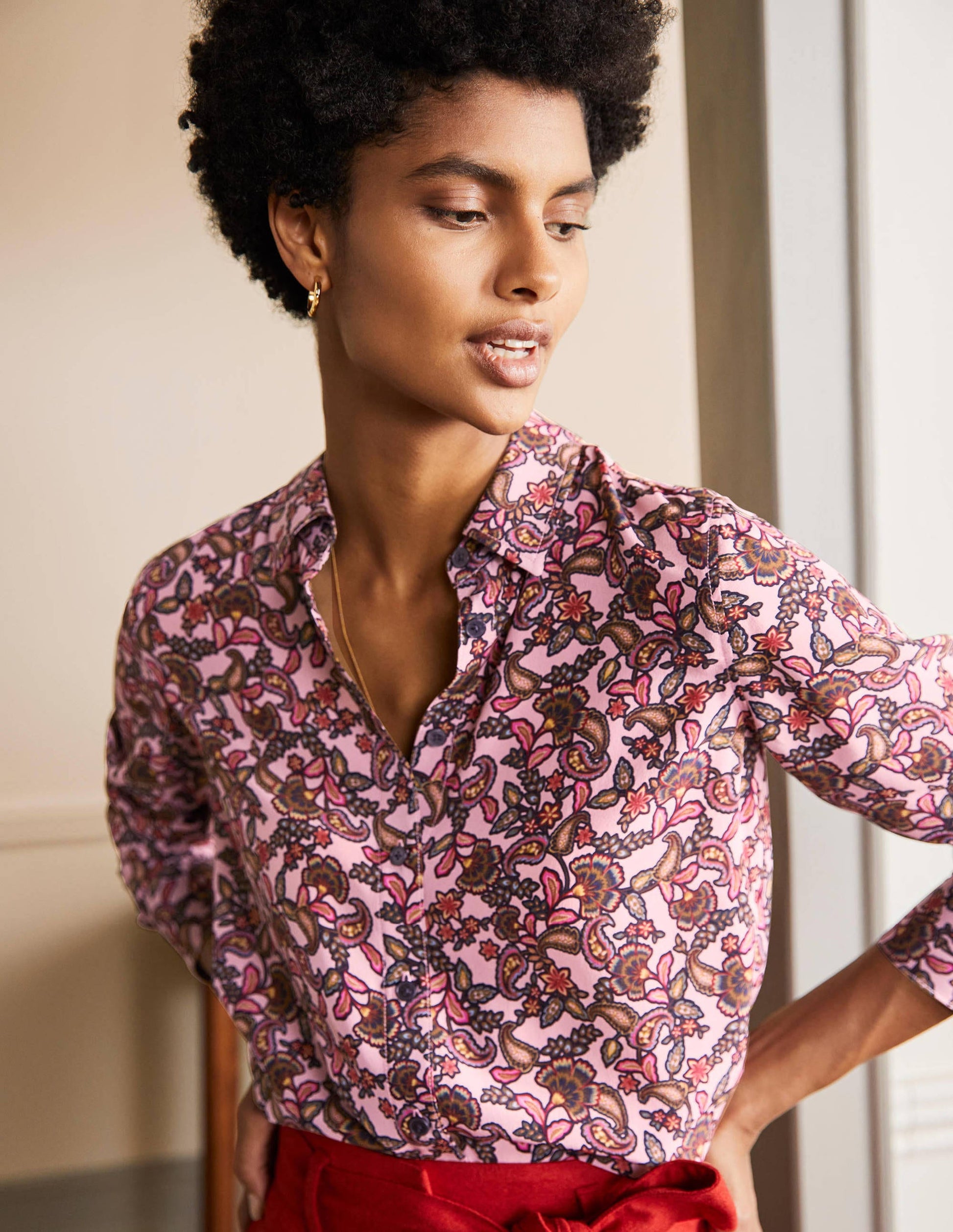Silk Shirt-Old Rose, Exotic Floral-1