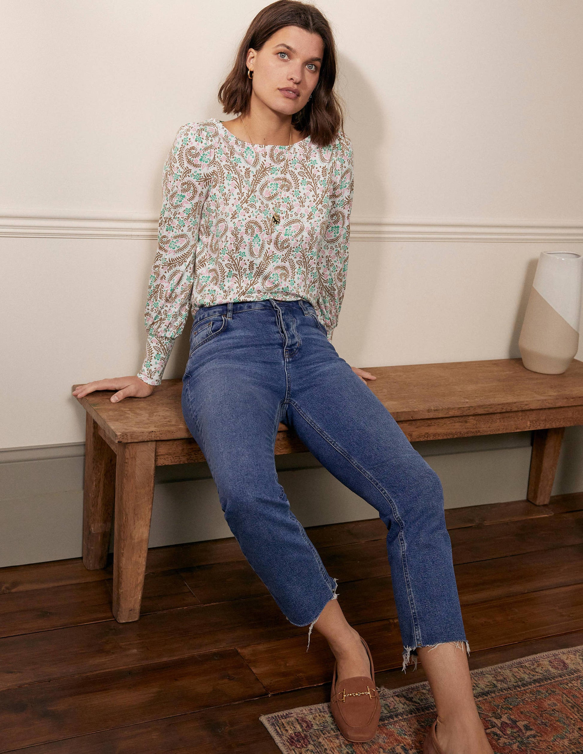 Blouson Jersey Top-Ivory, Floral Paisley-3