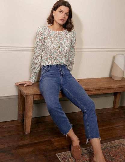 Blouson Jersey Top-Ivory, Floral Paisley-3