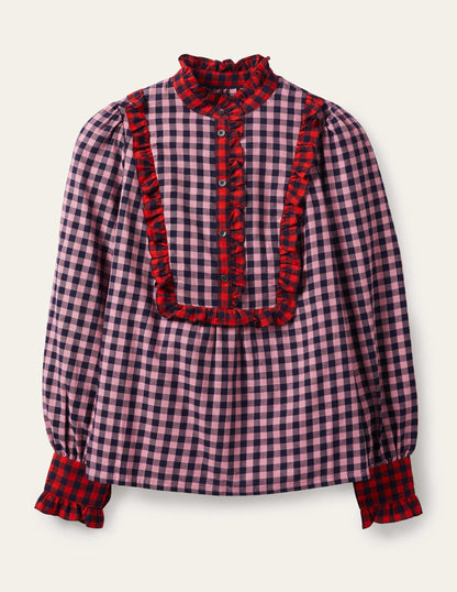 Isla Frill Detail Blouse-Formica Pink and Navy Gingham-9