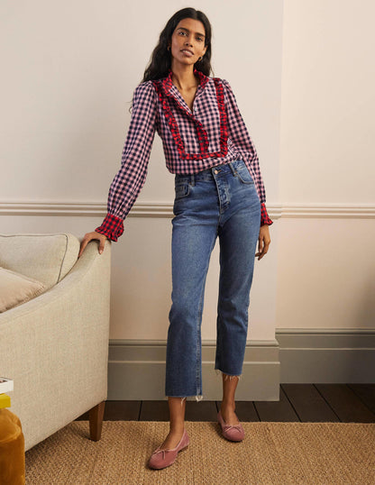 Isla Frill Detail Blouse-Formica Pink and Navy Gingham-4