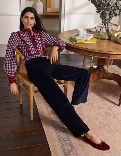 Isla Frill Detail Blouse-Formica Pink and Navy Gingham-5