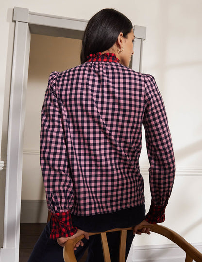 Isla Frill Detail Blouse-Formica Pink and Navy Gingham-6