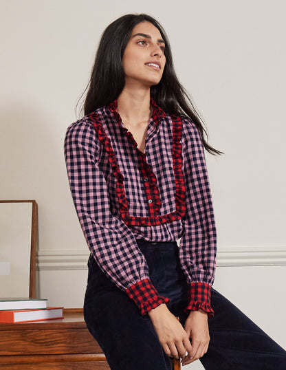 Isla Frill Detail Blouse-Formica Pink and Navy Gingham-7