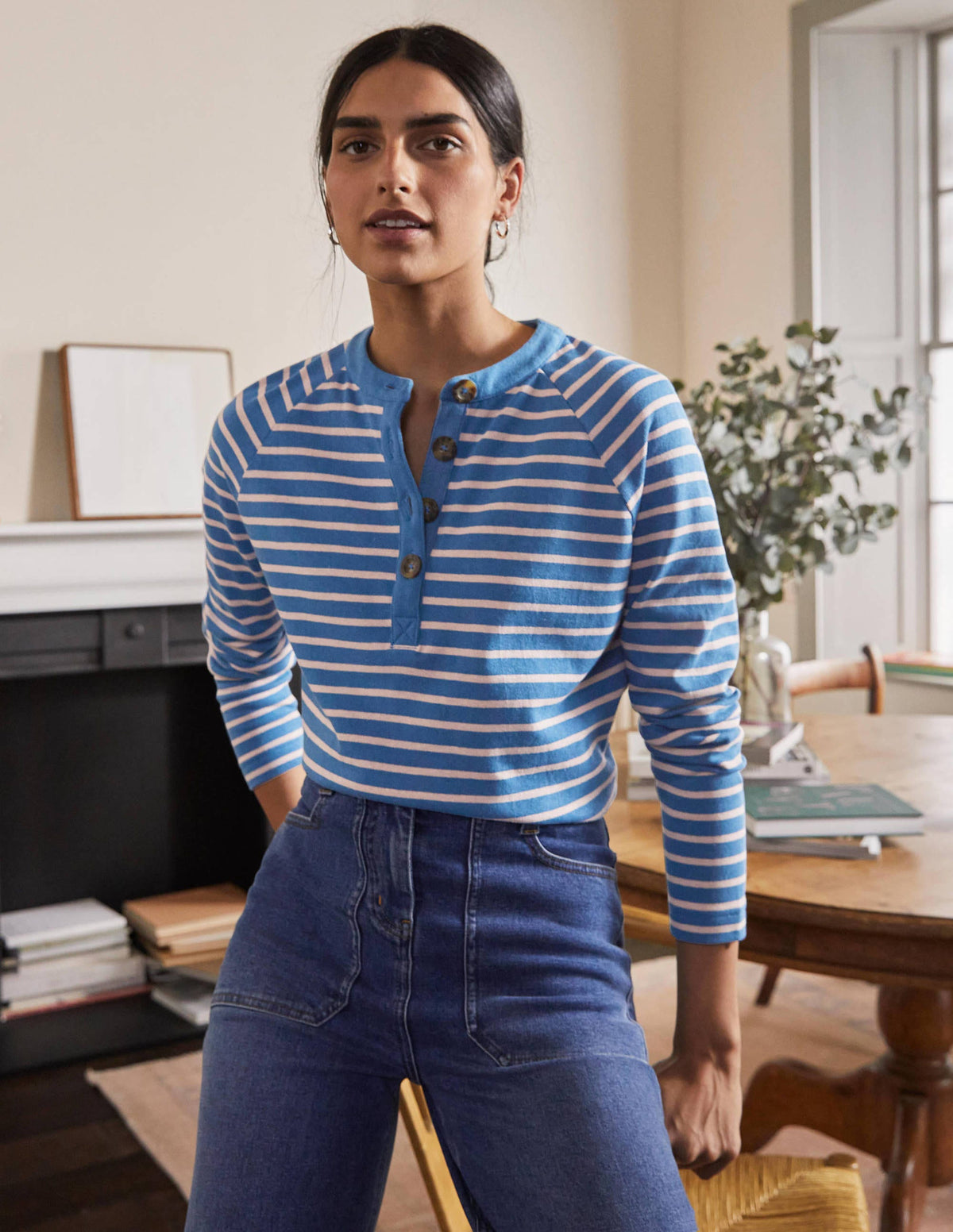 Mariner Henley Top-Blue Ribbon/Milkshake - Image 4