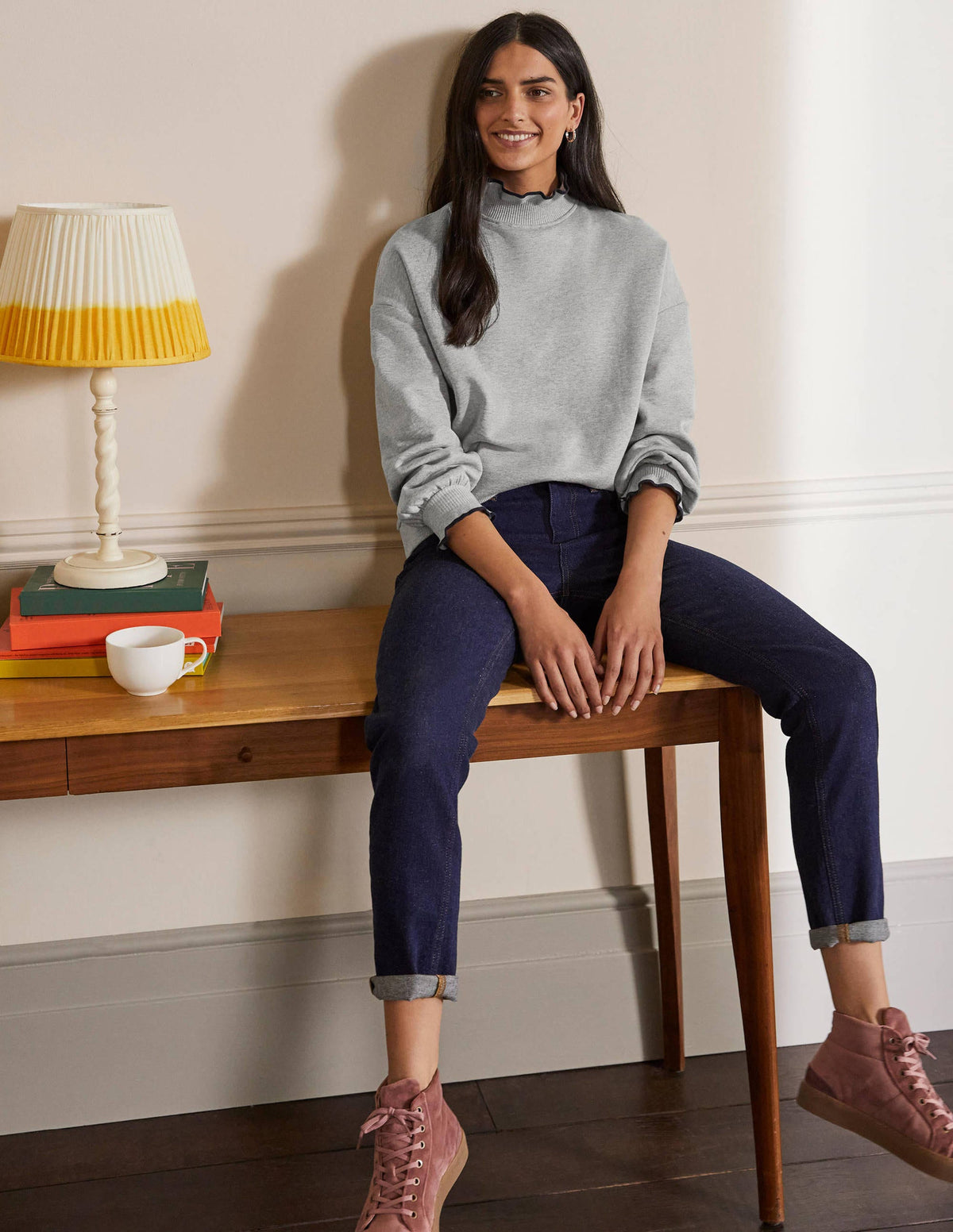 Ruffle Detail Sweatshirt-Grey Marl-4
