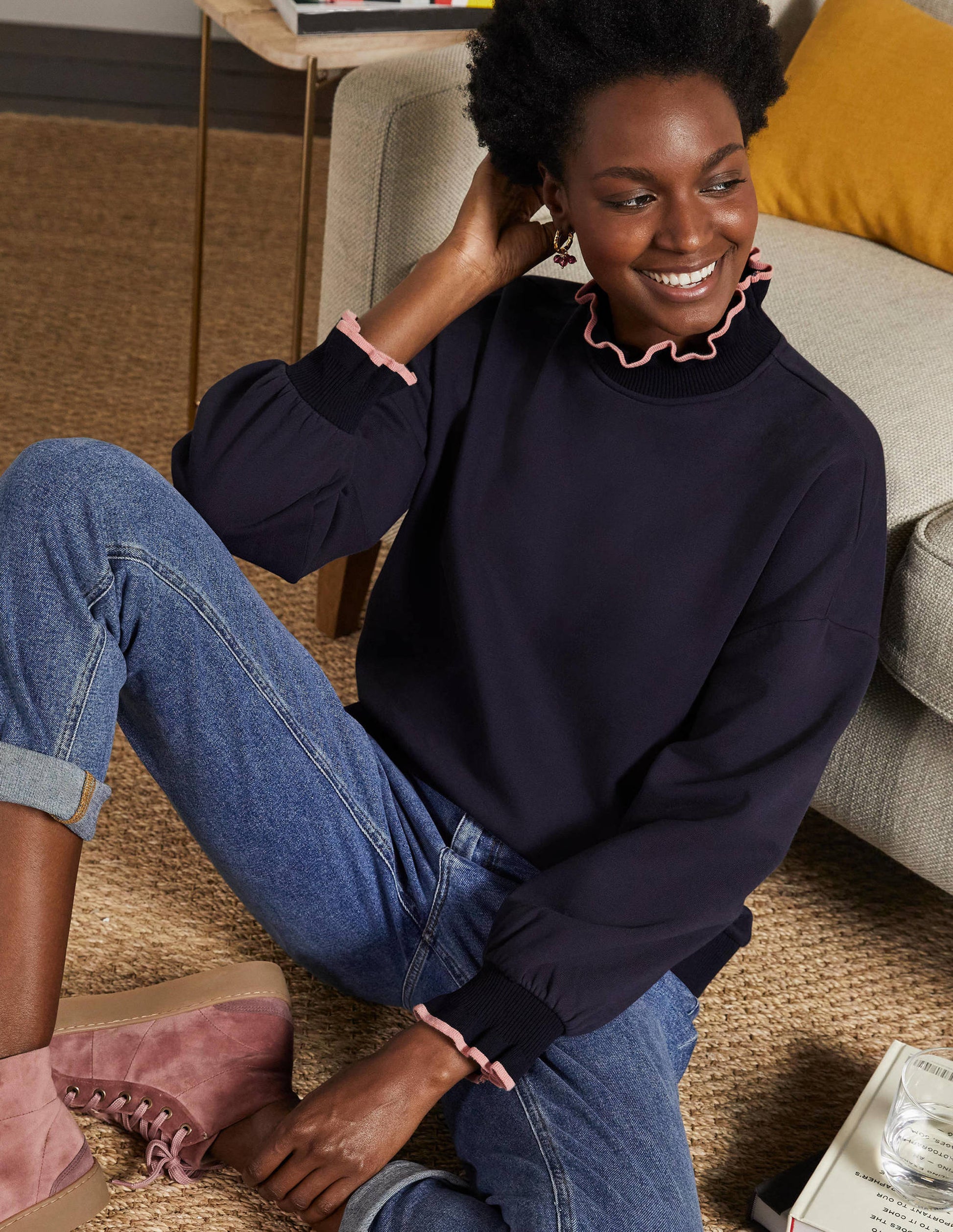 Ruffle Detail Sweatshirt-Navy-4