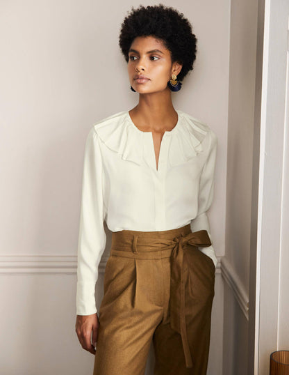 Pleated Collar Boxy Top-Ivory-4