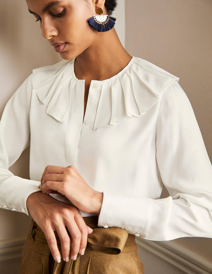 Pleated Collar Boxy Top-Ivory-1