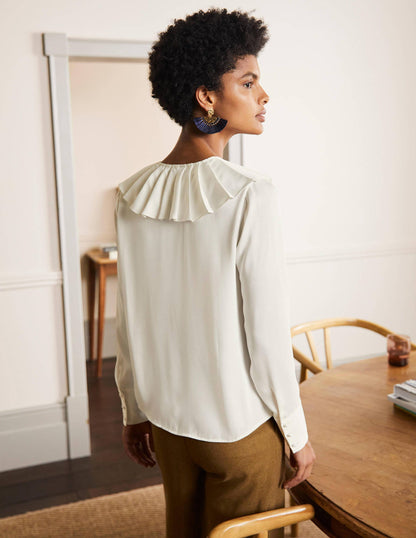 Pleated Collar Boxy Top-Ivory-2
